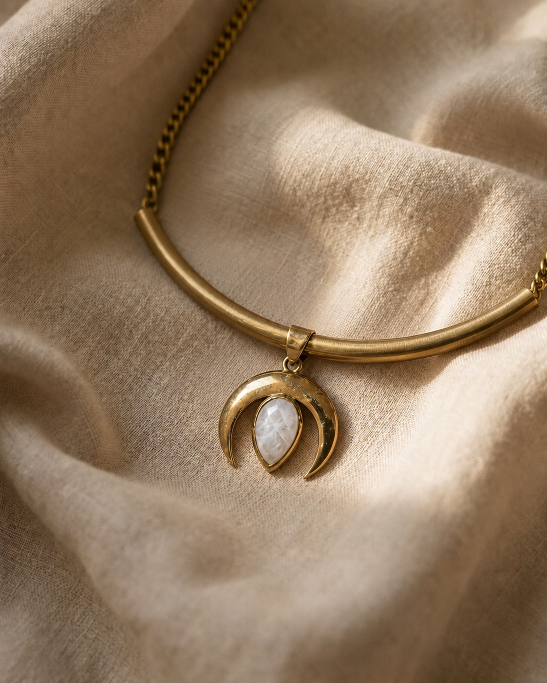 Crescent Moonstone Choker